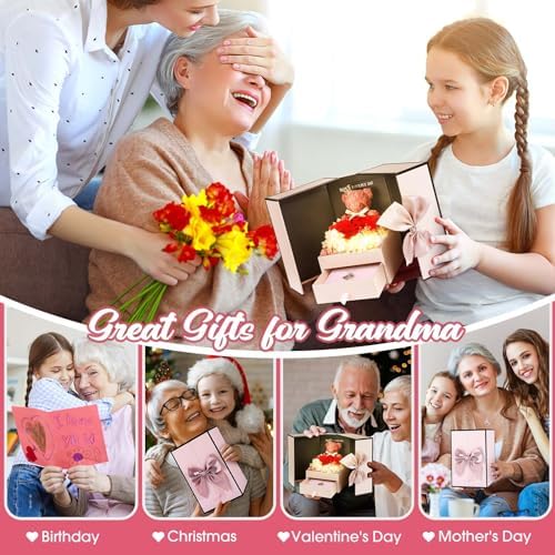 ADDWel Grandma Birthday Gifts, Preserved Rose Box with Grandma Necklace
