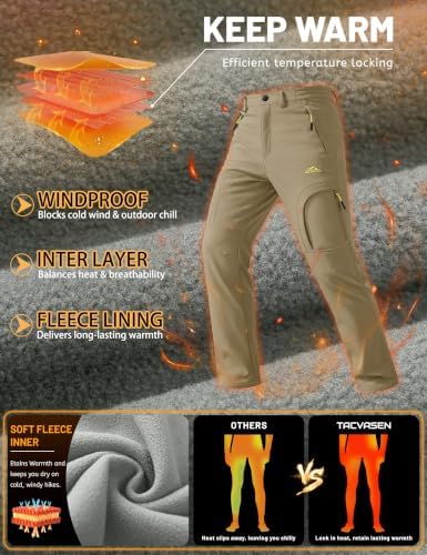 TACVASEN Men's Ski Snow Pants Winter Fleece Lined Waterproof Insulated