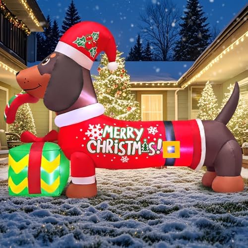 5FT Christmas Inflatables Outdoor Decorations Dog Blow Up Dachshund