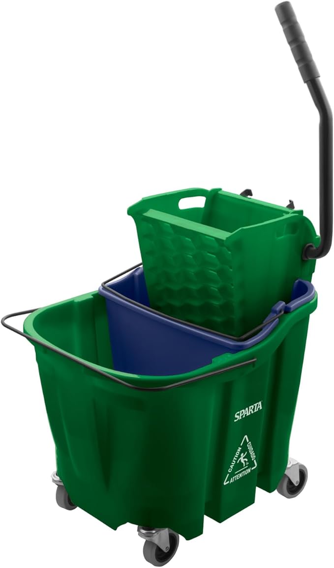 SPARTA OmniFit Mop Bucket System, Durable Mop Bucket, Side Press Wringer, and Soiled Water Insert, Floor Cleaning Essentials for Commercial and Home Use, 35 Qt Capacity, 1 Count, Green