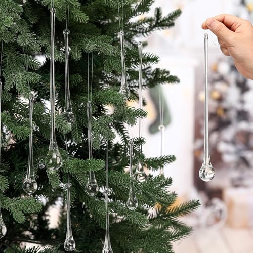 22 Pcs Crystal Glass Teardrop Christmas Ornaments, 4 Large Size