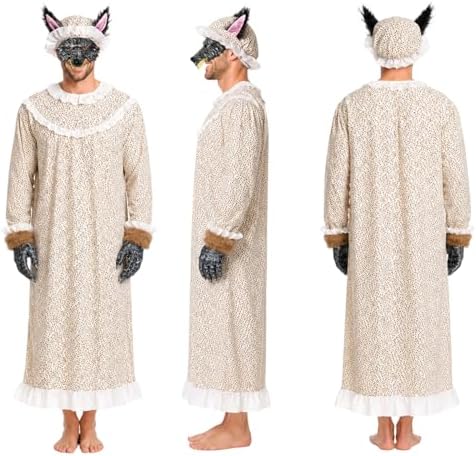 Adult Granny Wolf Costume Big Bad Wolf Outfit Halloween with Hat Mask