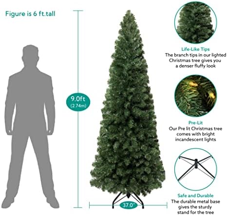 Naomi Home Vienna 9ft Prelit Slim Artificial Christmas Tree with Lights