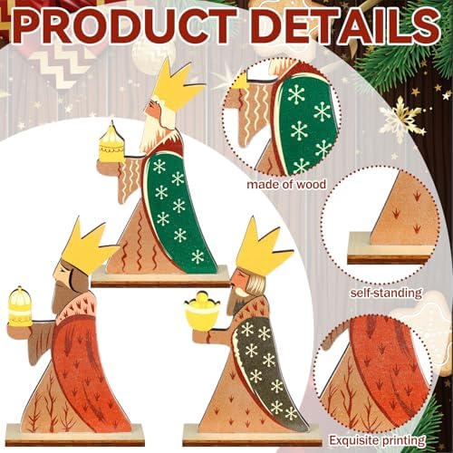 Barydat 3 Pcs The Three Wise Men Table Decor Christmas Wooden Sign