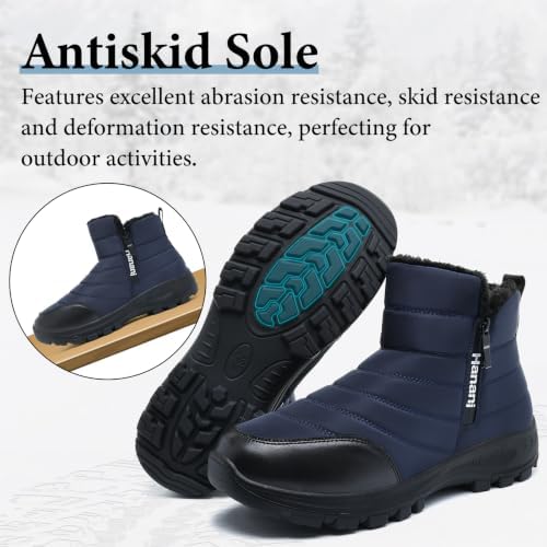 Hanani Mens Winter Snow Boots Fur Lined Warm Ankle Boots Zipper Closure Waterproof Outdoor Boots Men's Lightweight Comfortable Shoes