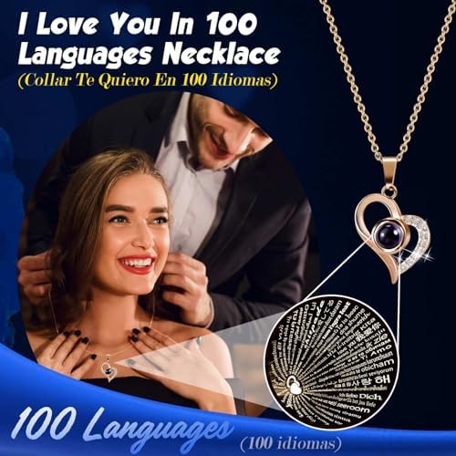 ADDWel Preserved Blue Rose & I Love You Necklace in 100 Languages, Romantic Gift for Wife, Girlfriend, Mom, Grandma on Valentine's Day, Birthday Anniversary
