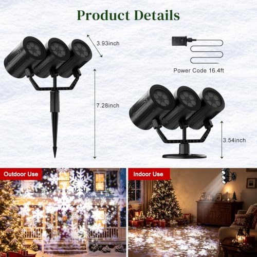 Christmas Snowflake Projector Lights Outdoor Triple Head for House Decor