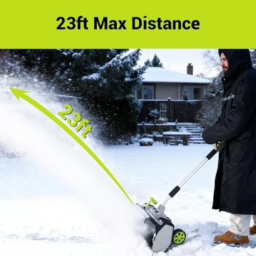 Cordless Snow Shovel: DEKOPRO 40V|17-Inch Cordless Snow Blower，Electric Snow Shove with Adjustable Chute, Lightweight Electric Snow Blower for Sidewalks & Stairs (2×20V Batteries) (Renewed)