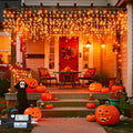 66ft Orange Halloween Lights Outdoor, 640LED Icicle Lights for Outside Indoor Twinkle Christmas Light with Connectable Clear Wire 8 Modes Timer Waterproof for House Party Tree Holiday Yard Patio Decor