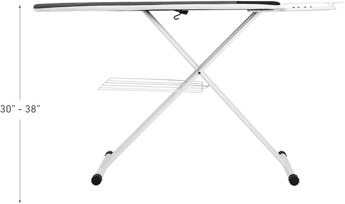 Reliable Ironing Board, Heat-Resistant Zone, Laundry Rack, 7 Step Height | Vera Foam Memory Foam Cover Pad, Tube Frame Construction, Ergonomic Iron Rest, XL Pressing Surface, Height Adjustable