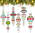 Soulchen 6 Pcs Vintage Glass Finial Christmas Ornaments Classic 6-6.8 Inch