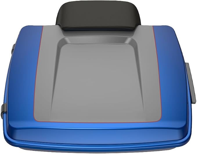Advanblack Road Glide Tour Trunk Pack Bright Billiard Blue/Billiard Gray Razor Tour Trunk Pack Backrest Pad for '97-'25 Harley Touring Road King Street Glide Electra Glide CVO Models