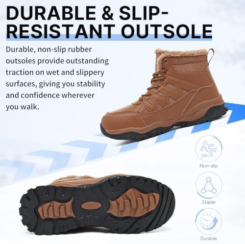 Snow Boots for Men Winter Waterproof Warm Fur Lined Shoes Non Slip Ankle