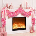 9FT Pink Christmas Garland with Lights Bow Decor Soft Preit Cedar Garland