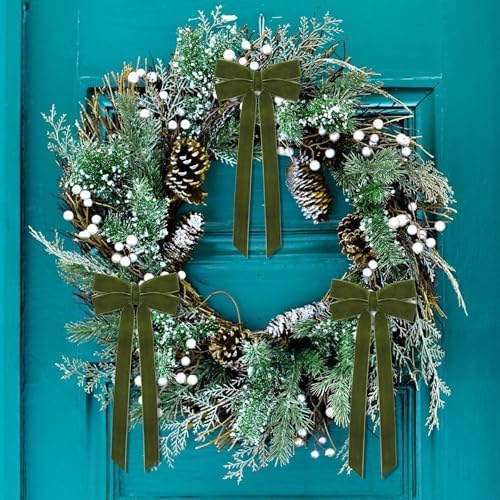 12Pcs Green Velvet Ribbon Bows Christmas Tree Decorations,5in x 10in St Patricks Day Ornaments for Tree Home Party Front Door Wreath Garland Holiday Decor