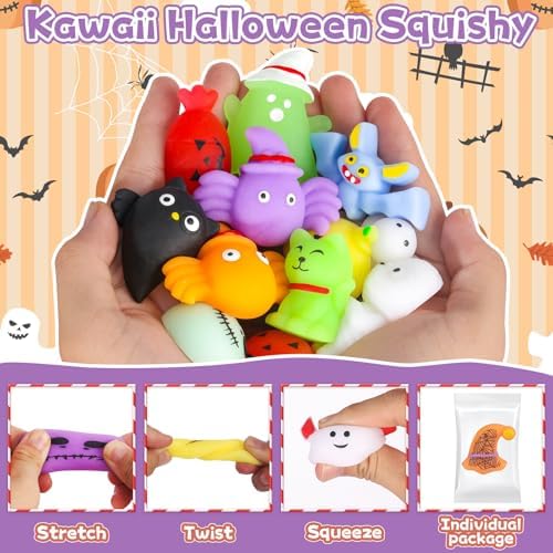 PaLeyFer 100Pcs Halloween Squishy Toys for Kids, Halloween Party Favors, Trick or Treat Goodie Bag Fillers, Kawaii Squishy Halloween Toys Gifts for Boys Girls Classroom Rewards