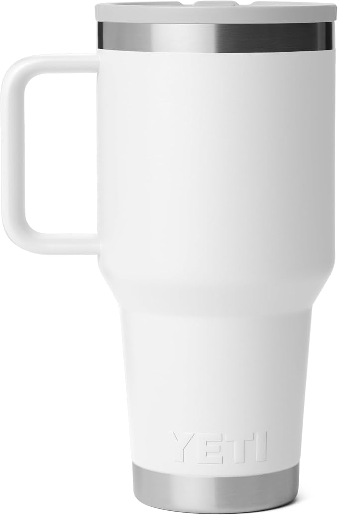 YETI Rambler 30 oz Travel Mug with Flip Straw Lid – Stainless Steel, Vacuum Insulated, Leakproof, Cup Holder Friendly, White
