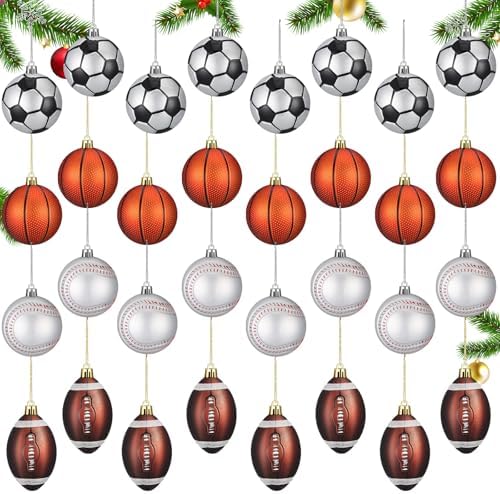 Syhood 32 Pcs Christmas Sport Ball Ornaments Tree Decor with Hanging Loop