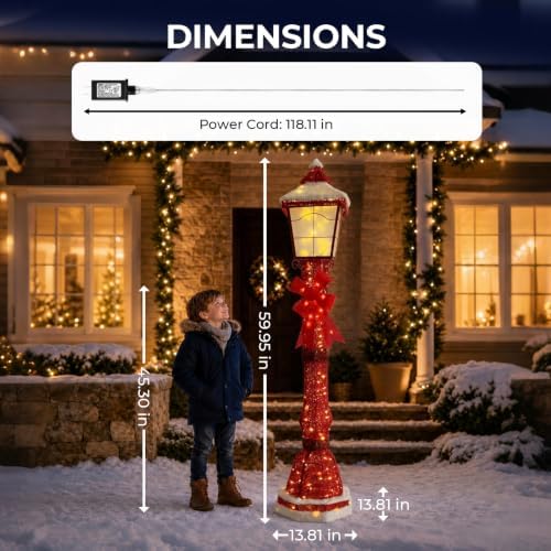 60 Inch 3D Lamp Post Lighted Outdoor Christmas Decoration Wine Red