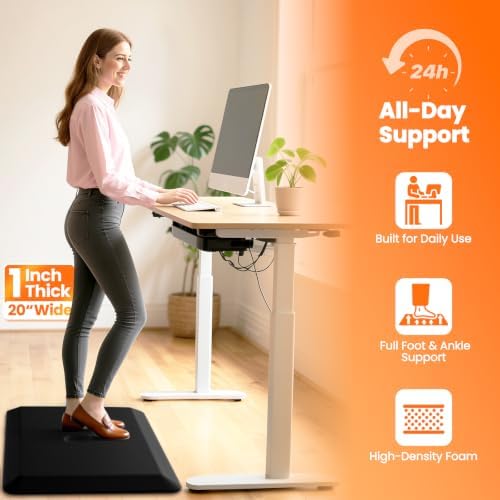 1-Inch Thick Anti-Fatigue Mat for Kitchen and Standing Desk, 20"x24", Black