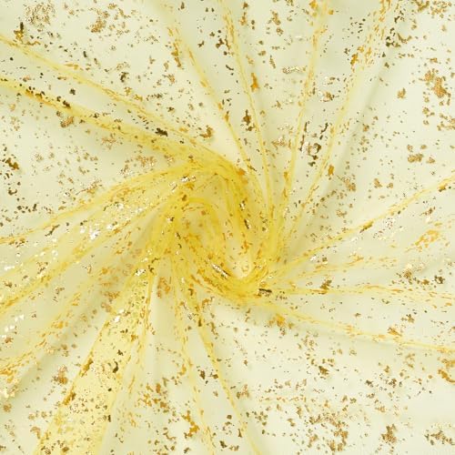 Artoid Mode Light Yellow Gold Gauze Table Runner 120 Inch 10FT, Glitter Metallic Foil Sheer Dining Wedding Anniversary Holiday Birthday Table Decor for Home Party