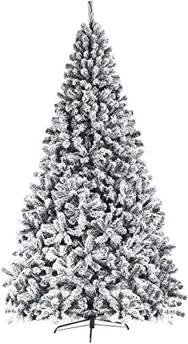 ReunionG 7.5FT Snow Christmas Tree, Artificial Flocked Hinged Pine Tree, Holiday Decoration Tree with Premium PVC Needles and Solid Metal Stand, Full Christmas Tree for Indoor Outdoor (7.5FT)
