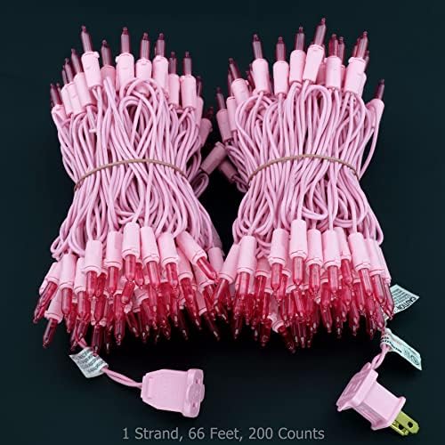 YULETIME 200 Pink LED Christmas Lights, 66 ft Brown Wire UL String Light