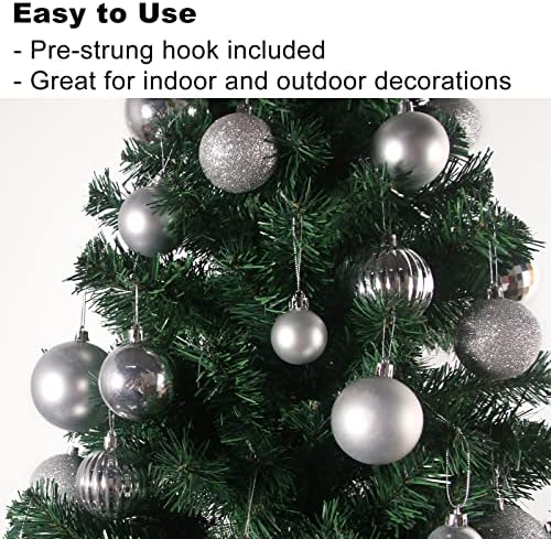 Silver 2.5" Christmas Balls Christmas Tree Decoration Ornaments Shatterproof Hanging Balls for Birthday Halloween Holiday Wedding Decorations Set of 36pcs