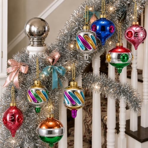 Soulchen 8 Pcs Vintage Glass Christmas Ornaments Retro Reflector Ball