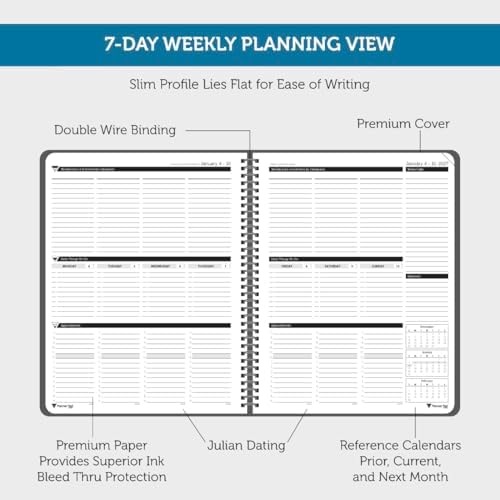 Planner Pad Spiral Bound January-December 2027/ Calendar Year 8 1/2" x 11" Large 3-Tier Funnel Down 12 Month/Weekly Organizer, Black Cover/Black Ink