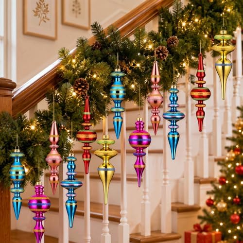 Soulchen 6 Pcs Vintage Glass Finial Christmas Ornaments Charming 6-6.8 Inch