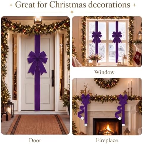 Daifunli 6 Pcs Purple Velvet Christmas Cabinet Bows Ribbons for Kitchen