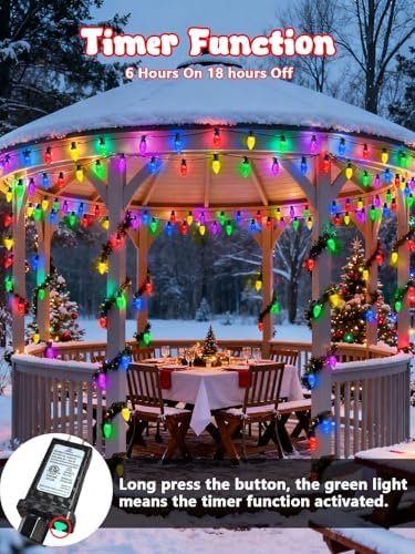 2 Pack Extentable C9 Christmas Lights Outdoor 66 FT 100 LED Multicolored