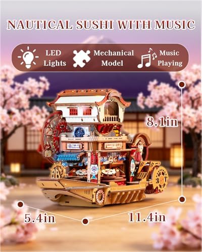 OZJAY Nautical Sushi DIY Miniature House Kit, 3D Wooden Puzzles for Adults