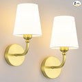 Modern Bathroom Vanity Light, Brushed Gold Bathroom Light Fixtures, Set of 2 Lighting Fixtures Over Mirror, Modern Wall Sconce with Flared White Fabric Shade, E26 Socket(ETL Listed)