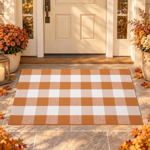 Caramel Buffalo Plaid Rug 3 x 5 for Front Porch Entryway