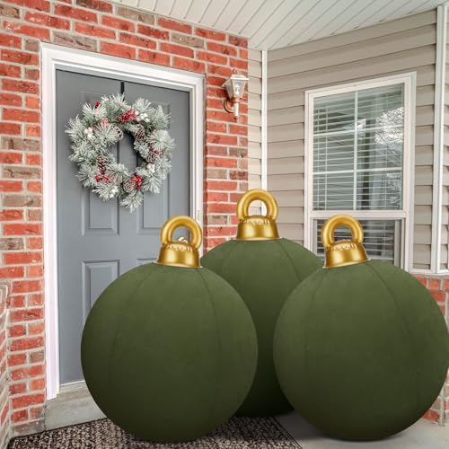 Jetec 3 Pcs 32 Inch Giant Green Velvet Christmas Inflatable Balls