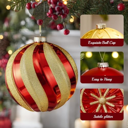 SHareconn 4ct 6 Inch Large Christmas Tree Balls Ornaments, 150mm, Red&Gold