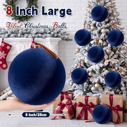 Weysat 6 Pcs 8 Inch Giant Velvet Christmas Ball Ornaments, Navy Blue