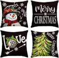 AVOIN colorlife Merry Christmas Let It Snow Love Snowman Black Throw Pillow Covers, 16 x 16 Inch Xmas Tree Holiday Cushion Case Decoration for Sofa Couch Set of 4