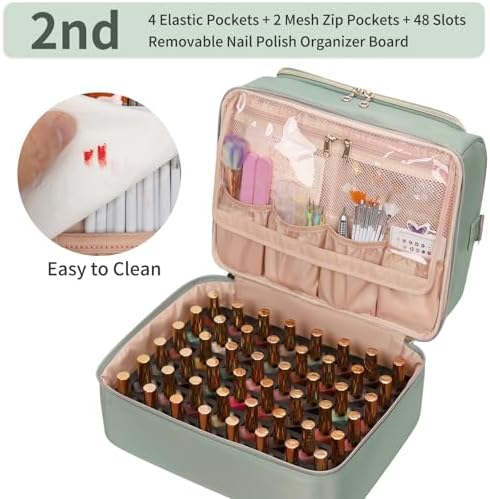 CUBETASTIC Nail Polish Organizer, Nail Tech Organizers and Storage Case Holds 69 Bottles Nail Polish & Nail Lamp, Travel Nail Supplies bag for Nail Tech Kit & Manicure Tools, Green