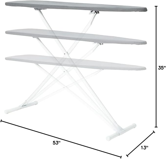 Full Size Ironing Board with Cover & Pad – Made in USA by Seymour Home Products Adjustable Steel T-Legs, 35" High Perforated Top for Steam Durable Iron Board for Home, Laundry Room (Grey)