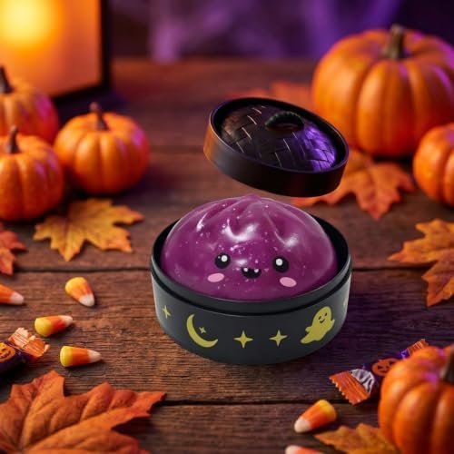 Halloween Spooky Pumpkin Stress Ball Squeeze Toy for Adults, Slow Rise Glitter DumplingSpooky Ghost Decorations, Halloween Cute Pumpkin Squeeze Fidget Toy for Stress Anxiety Relief(Purple)