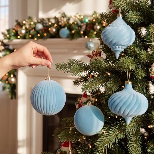 Civaner 4 Pcs Large Velvet Christmas Ball,6 Inch,Dusty Blue