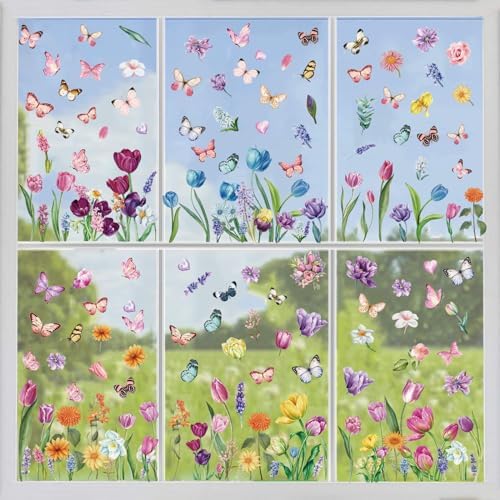 Spring Flower Window clings Decorations Decals Stickers for Office Home