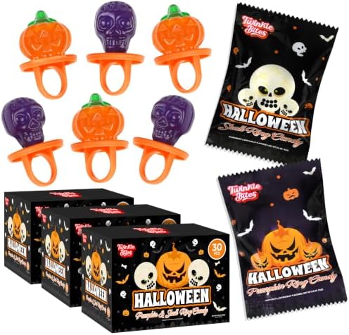 90 Pack Halloween Ring Candy - Individually Wrapped Holiday Themed Pumpkin And Skull Lollipops – Trick Or Treat Strawberry And Tutti Frutti Delicious Candys - Bulk Halloween Suckers Great Use, For Kids, Party Favor, Classrooms, Goodie Bags