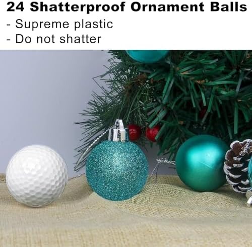 Teal 1.6" Small Christmas Balls Christmas Tree Decoration Ornaments Shatterproof Hanging Balls for Birthday Halloween Holiday Wedding Decorations Set of 24pcs
