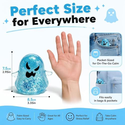 Halloween Spooky Super Soft Stress Balls | Squishy Sensory Squeeze Toy Relief Fidget Gift for Women Men Horror Holiday & Birthday Gift Party Favor(Blue)