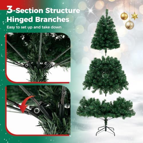 HAPPYGRILL 7 FT Pre-lit Christmas Tree Artificial Hinged Xmas Tree