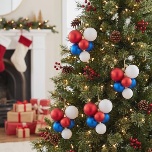 Roowest 4 Sets Jumbo Christmas Red White and Blue Ornaments Ball for Tree